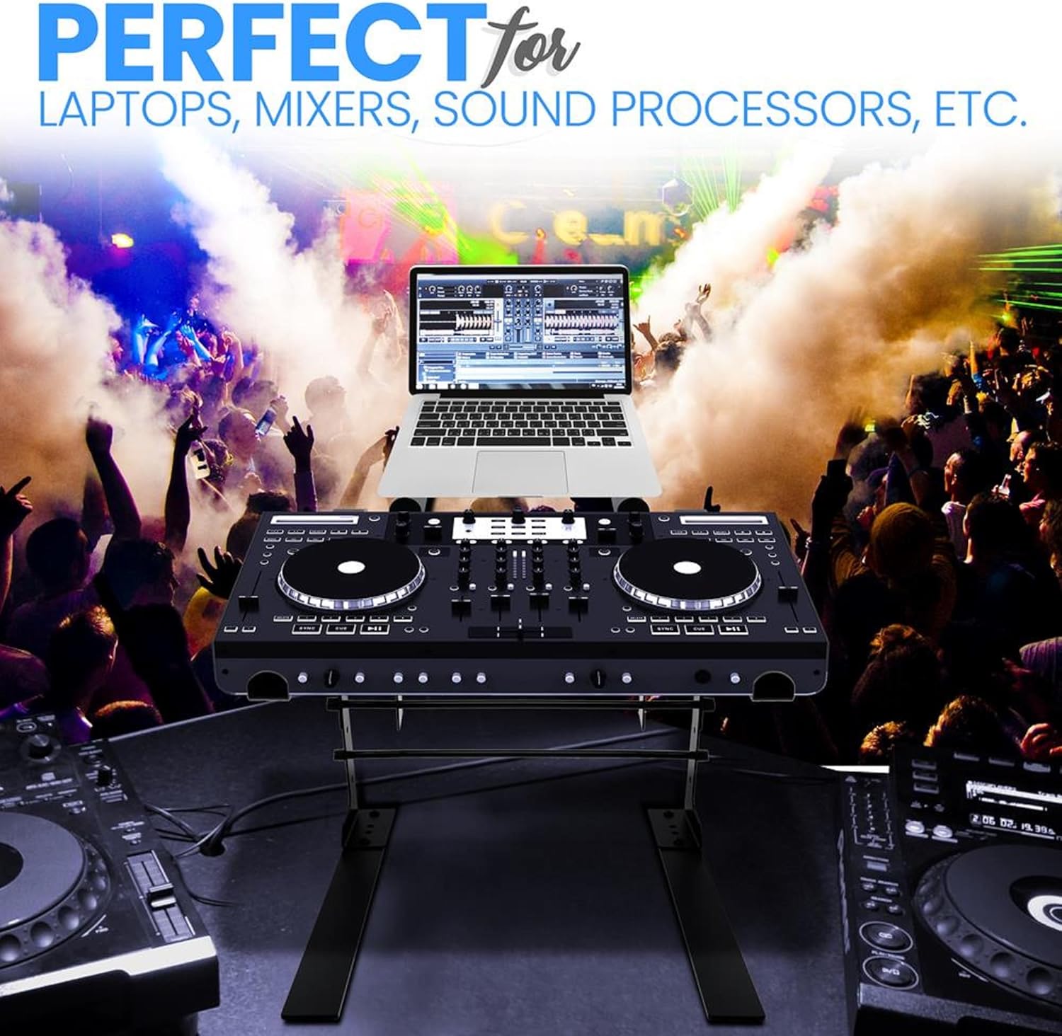 Pyle Portable Dual Laptop Stand - Standing Table with Adjustable Height, Ergonomic Design & Anti-Slip Prongs for DJ Mixer, Sound Equipment, Workstation, Gaming & Home Use - PLPTS38, Black - Image 5