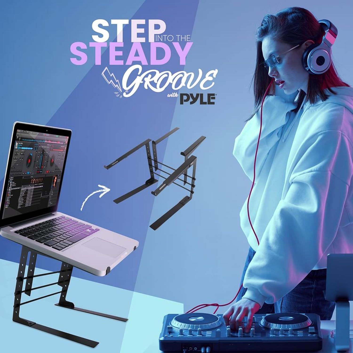 Pyle Portable Dual Laptop Stand - Standing Table with Adjustable Height, Ergonomic Design & Anti-Slip Prongs for DJ Mixer, Sound Equipment, Workstation, Gaming & Home Use - PLPTS38, Black - Image 7
