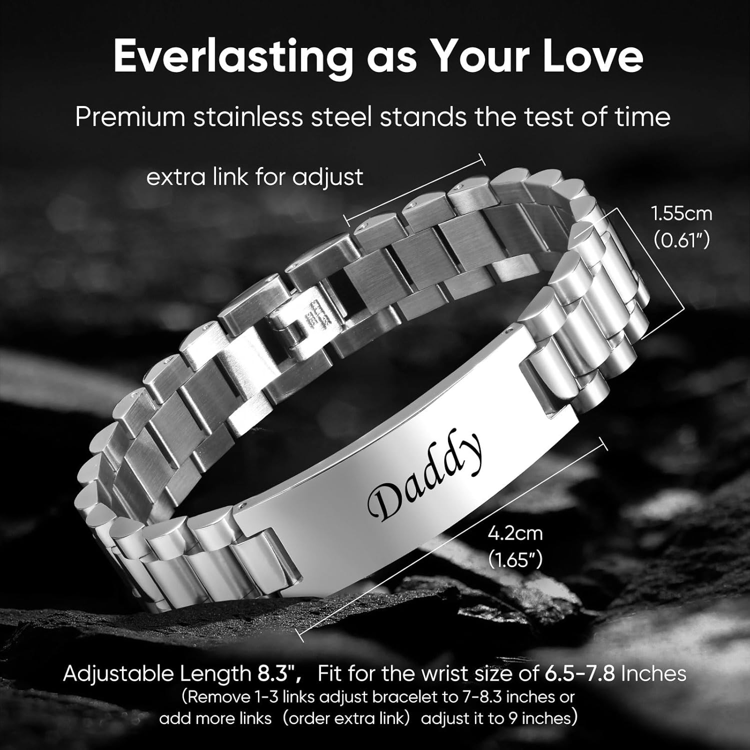 VNOX Masculine Watch Band Stainless Steel Link Bracelet Personalized Jewelry Gift for Men DAD Father Husband Boyfriend - Image 4