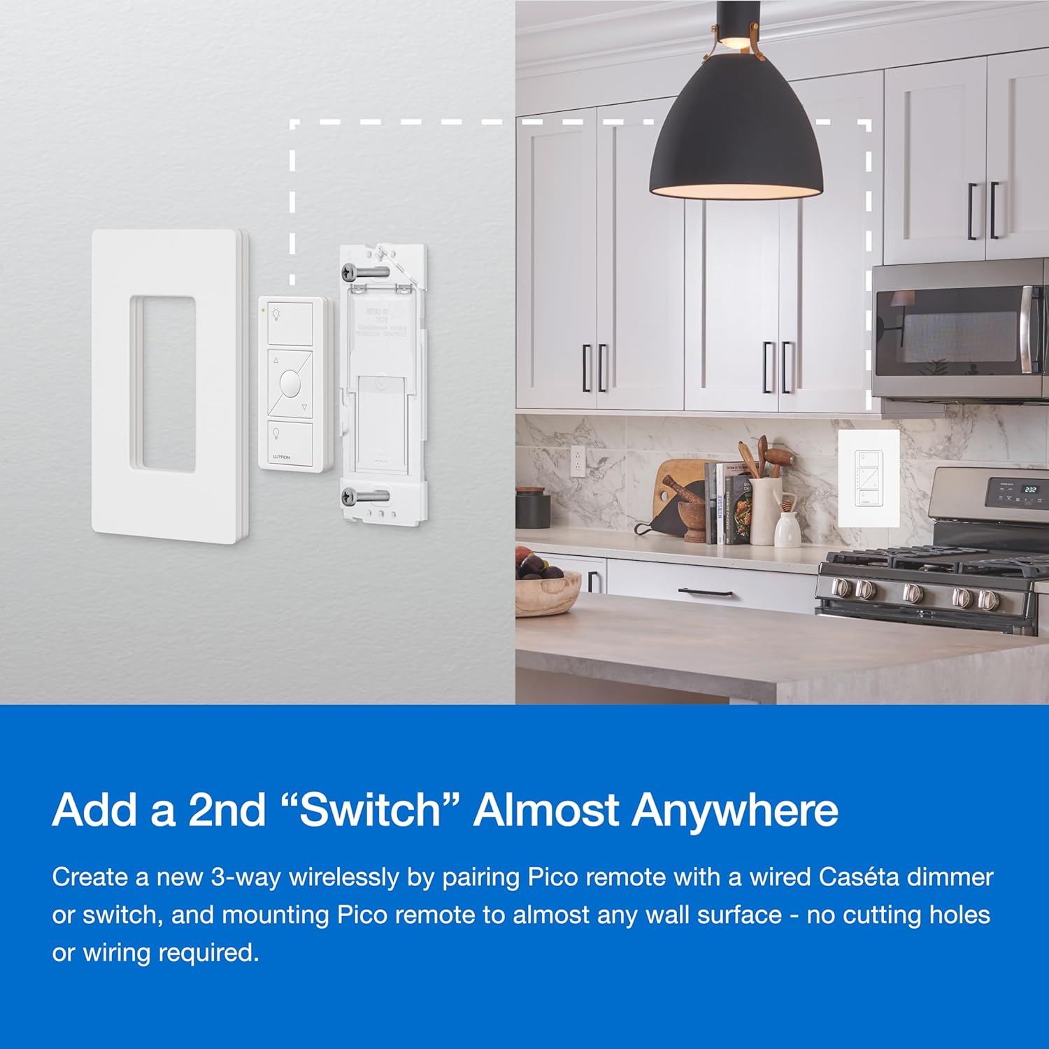 Lutron Caseta Original Smart Dimmer Switch Kit w/ Hub, with Pico Remote, Wallmount Bracket, & Smart Hub, Works with Alexa, Apple Home, Google Home, 3 Way, 150W, No Neutral Req, P-BDG-PKG1W-A - Image 7