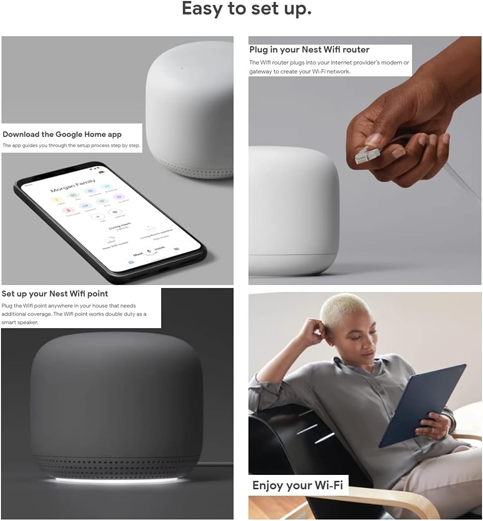 Google Nest WiFi Router 2 Pack (2nd Generation) 4x4 AC2200 Mesh Wi-Fi Routers with 4400 Sq Ft Coverage (Renewed) - Image 5