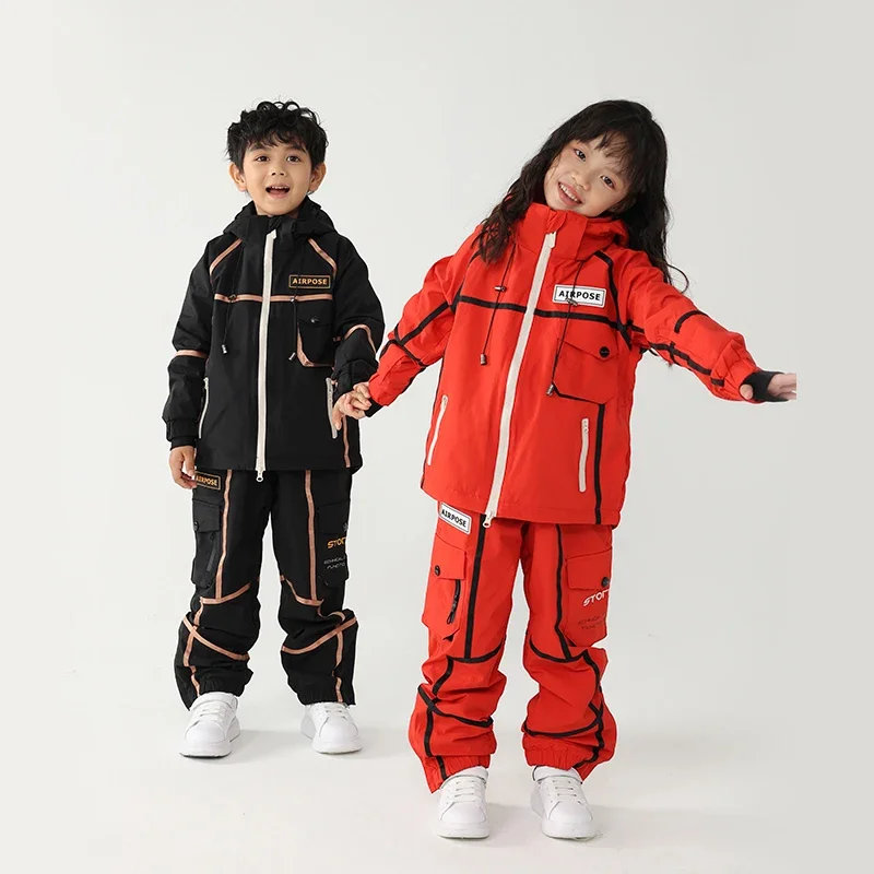2024 Winter New Kids Ski Set Overalls Children Ski Suit Girls Warm Windproof Waterproof Outdoor Snowboard Boys Jacket Clothing