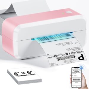 Bluetooth Shipping Label Printer, 4x6 Thermal Label Printer for Shipping Packages & Small Business, Compatible with IOS, Android, Windows and Mac, Widely Used for Ebay, Shopify, Amazon, Etsy (Pink)