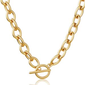 CHESKY Chunky Gold Necklace for Women, Trendy 14K Gold Plated Paperclip Chain Necklace Thick Cross Heart Pendant Necklace Layered Herringbone Cuban Link Chain Toggle Necklaces Non Tarnish Jewelry