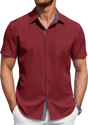 COOFANDY Men's Short Sleeve Button Down Shirts Summer Untucked Casual Dress Shirts with Pocket