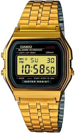 Casio Collection Women's Watch A159WGEA, Black/Gold, 36.8 x 33.2 x 8.2 mm, Bracelet