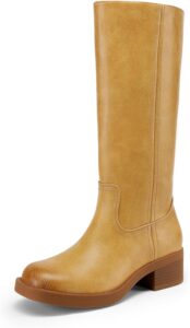 DREAM PAIRS Womens Knee High Boots Square Toe Platform Chunky Block Heel Banana Campus Boots for Women Comfortable Low Heel Side Zipper Womens Riding Tall Boots
