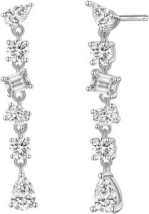 EAMTI Bridal Wedding Earrings for Women Sterling Silver Post Cubic Zirconia Dangle Earrings for Prom Pageant