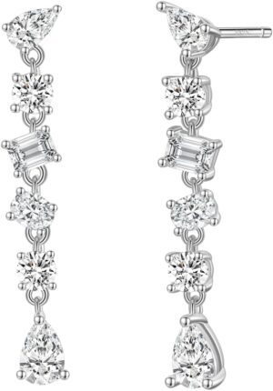 EAMTI Bridal Wedding Earrings for Women Sterling Silver Post Cubic Zirconia Dangle Earrings for Prom Pageant