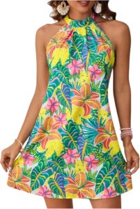 Floerns Women’s Sleeveless Floral Print Sundress Halter Neck A Line Short Dress