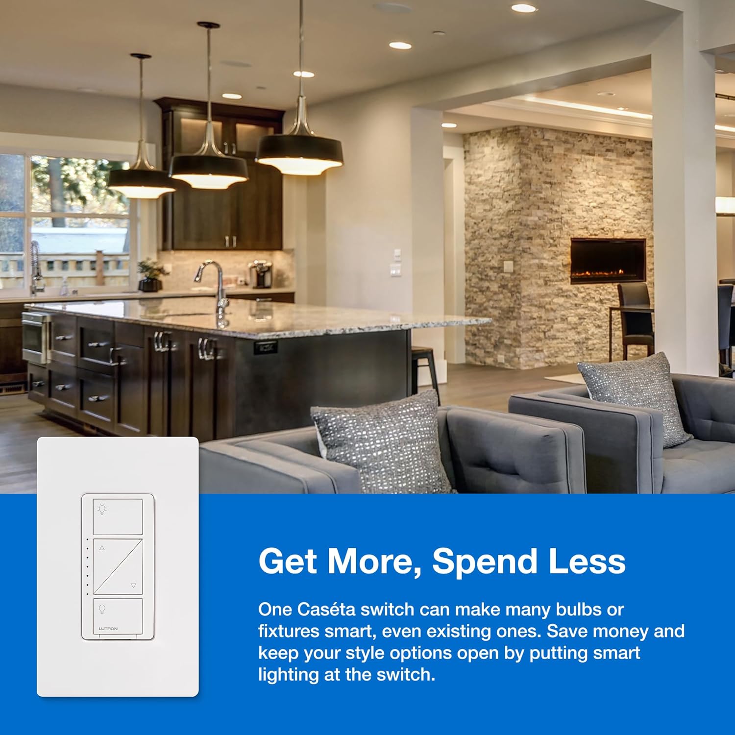 Lutron Caseta Original Smart Dimmer Switch Kit w/ Hub, with Pico Remote, Wallmount Bracket, & Smart Hub, Works with Alexa, Apple Home, Google Home, 3 Way, 150W, No Neutral Req, P-BDG-PKG1W-A - Image 2