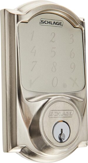 SCHLAGE BE479AA V CAM 619 Satin Nickel Sense Smart Deadbolt with Camelot Trim