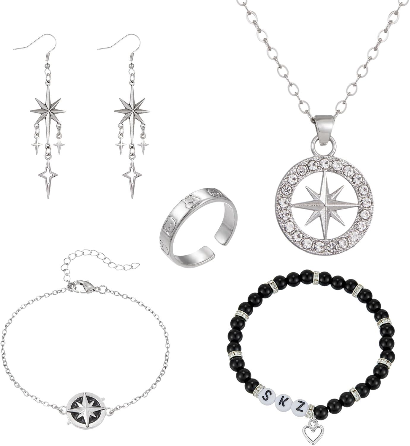 Stray Necklace Set SKZ Inspired Merch Bracelet Rings Stray Fans Earrings for Women Men
