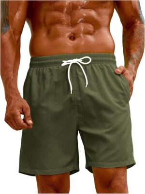 SweatyRocks Men's Drawstring Waist Swim Trunks Solid Bathing Suits Shorts with Pockets