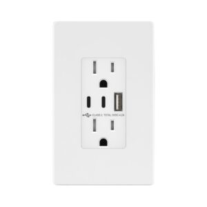 TOPGREENER 4.2A 3-Port Type C USB Outlet, 15 Amp Receptacle Plug, Charging Power Outlet with Dual Type C&A Ports, Screwless Wall Plate Included, UL Listed, TU21542AC2-WSID, White