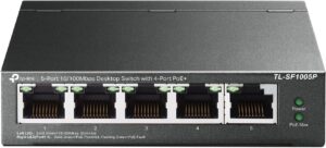TP-Link TL-SF1005P | 5 Port Fast Ethernet PoE Switch | 4 PoE+ Ports @67W | Desktop | Plug & Play | Sturdy Metal w/ Shielded Ports | Fanless | Extend & Priority Mode