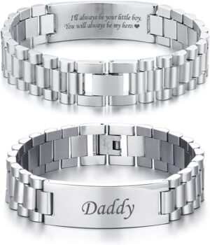 VNOX Masculine Watch Band Stainless Steel Link Bracelet Personalized Jewelry Gift for Men DAD Father Husband Boyfriend