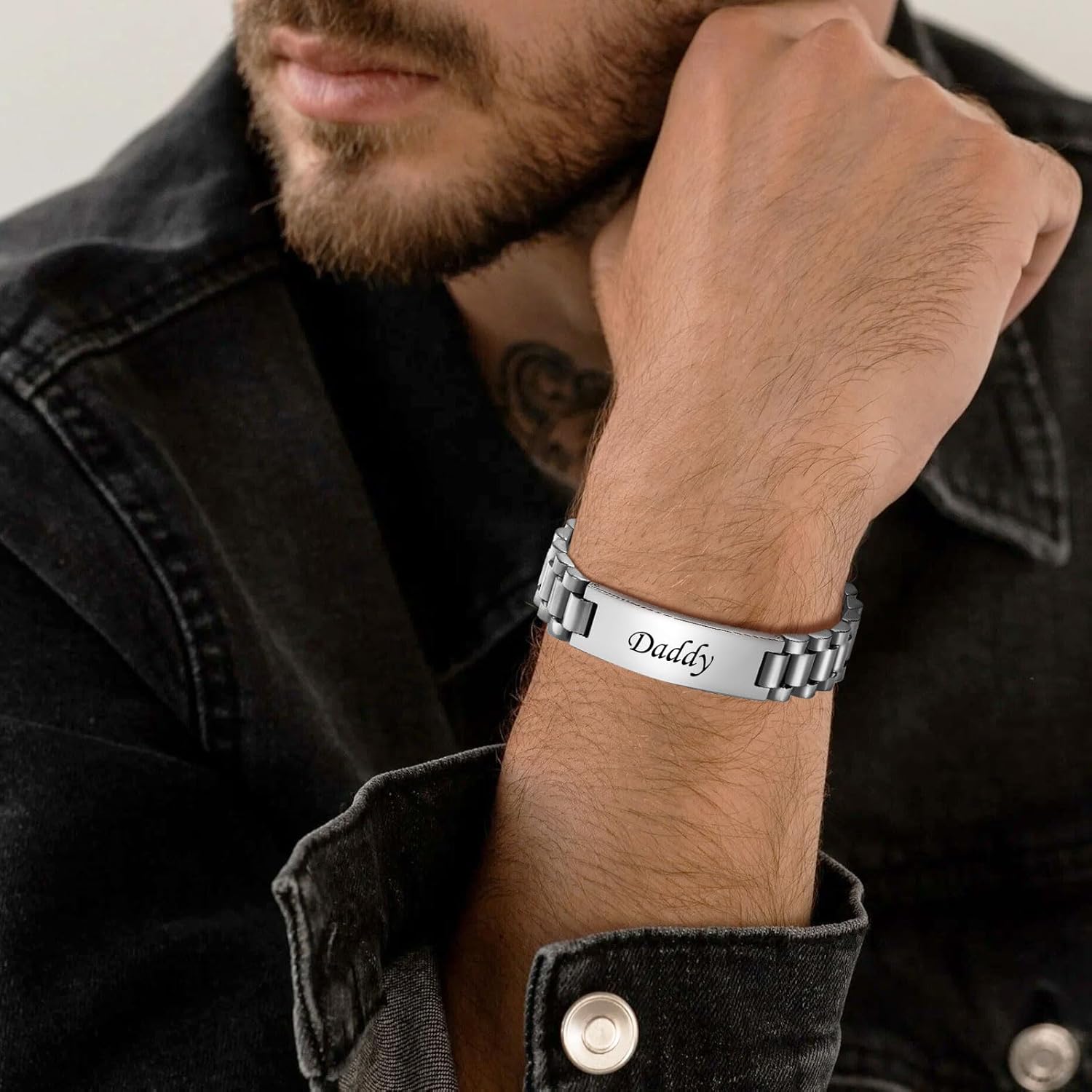 VNOX Masculine Watch Band Stainless Steel Link Bracelet Personalized Jewelry Gift for Men DAD Father Husband Boyfriend - Image 2