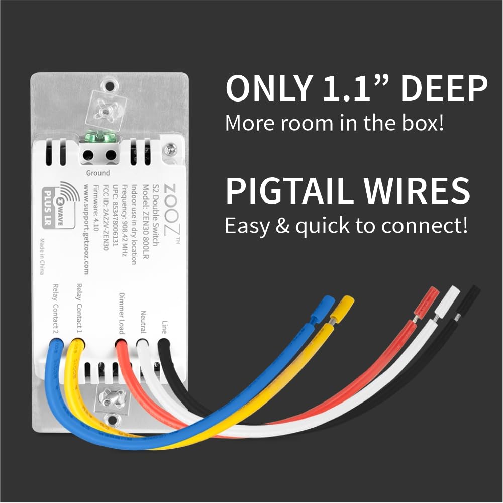 Zooz Z-Wave Long Range Double Switch (White) ZEN30 800LR for Fan and Light Combo (NO Speed Control), Hub Required (Works with Home Assistant, Hubitat, Wink, SmartThings, Z-Box Hub) - Image 2