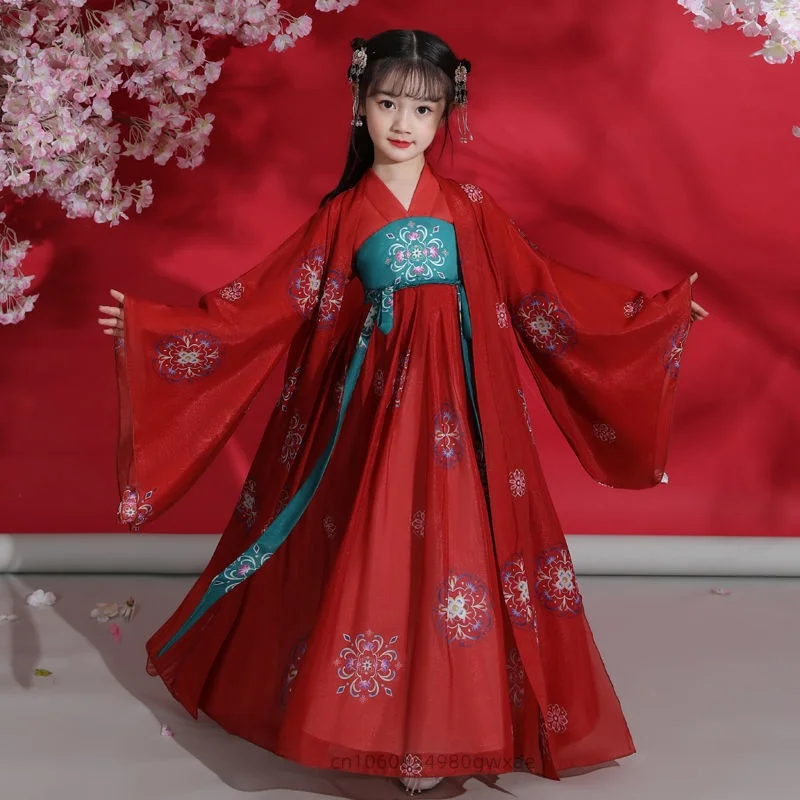 China Traditional dress for Girls Ancient Chinese Costume Child Kid Fairy Dress Cosplay Hanfu Folk Dance Performance Clothing