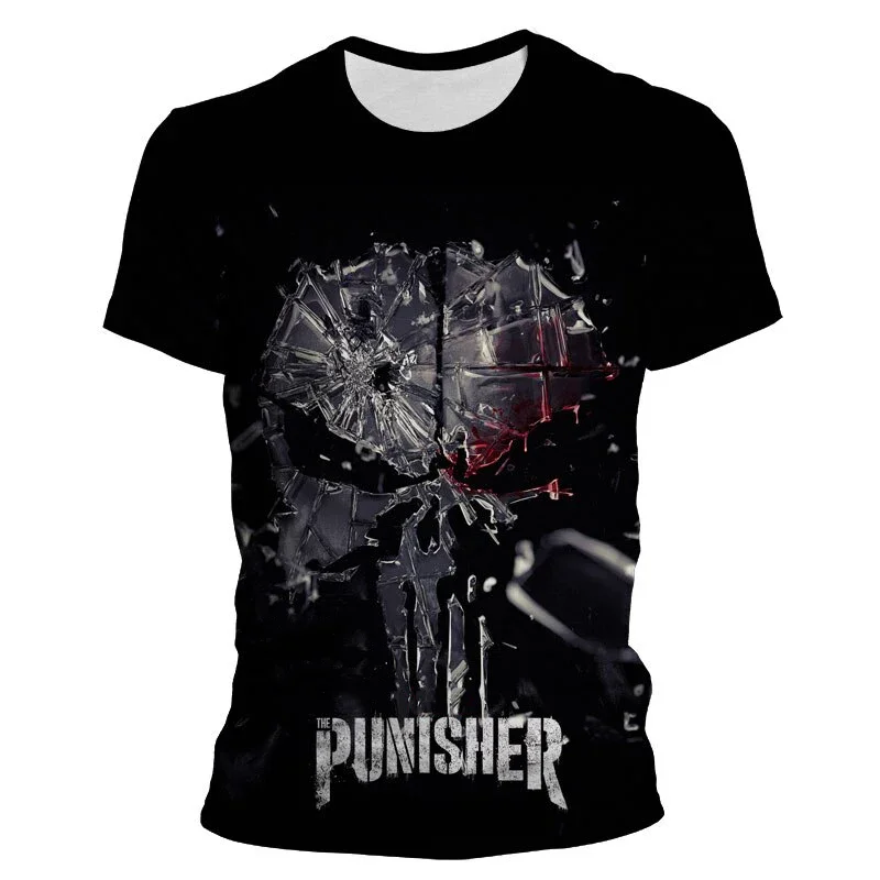Miniso Punisher T-Shirts Skull 3D Print Streetwear Men Women Fashion Oversized Short Sleeve T Shirt Kids Tees Tops Clothing