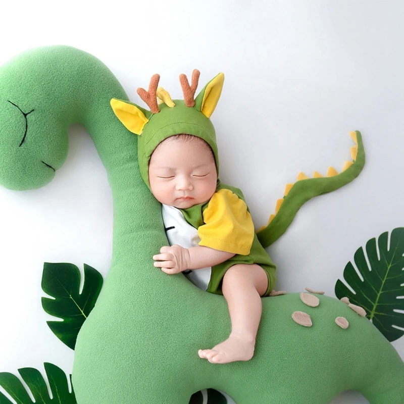 Newborn Photography Prop Baby Dragon Costume Dragon Hat Plush Romper Set Infant Outfit Rompers For Boy Girl Shooting Clothing