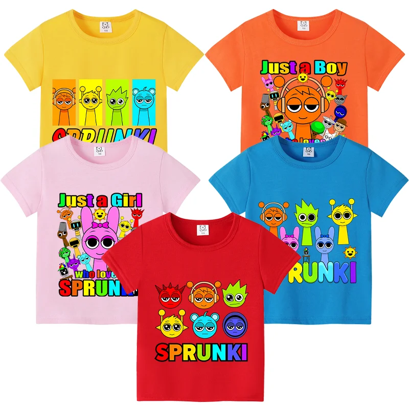 New Sprunki T-Shirt Oren Pinki Baby Clothing Boys Short Sleeve Girls Cartoon Cotton Clothes Toddler Summer Anime Infant Tee Gift