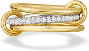14K Gold Plated Stackable Rings,3 CZ Cubic Zirconia Ring Set,Silver & Gold Stacking Rings, Multi-Link Connected,Statement Interlocking Band for Women, Hypoallergenic, Non Tarnish wedding ring