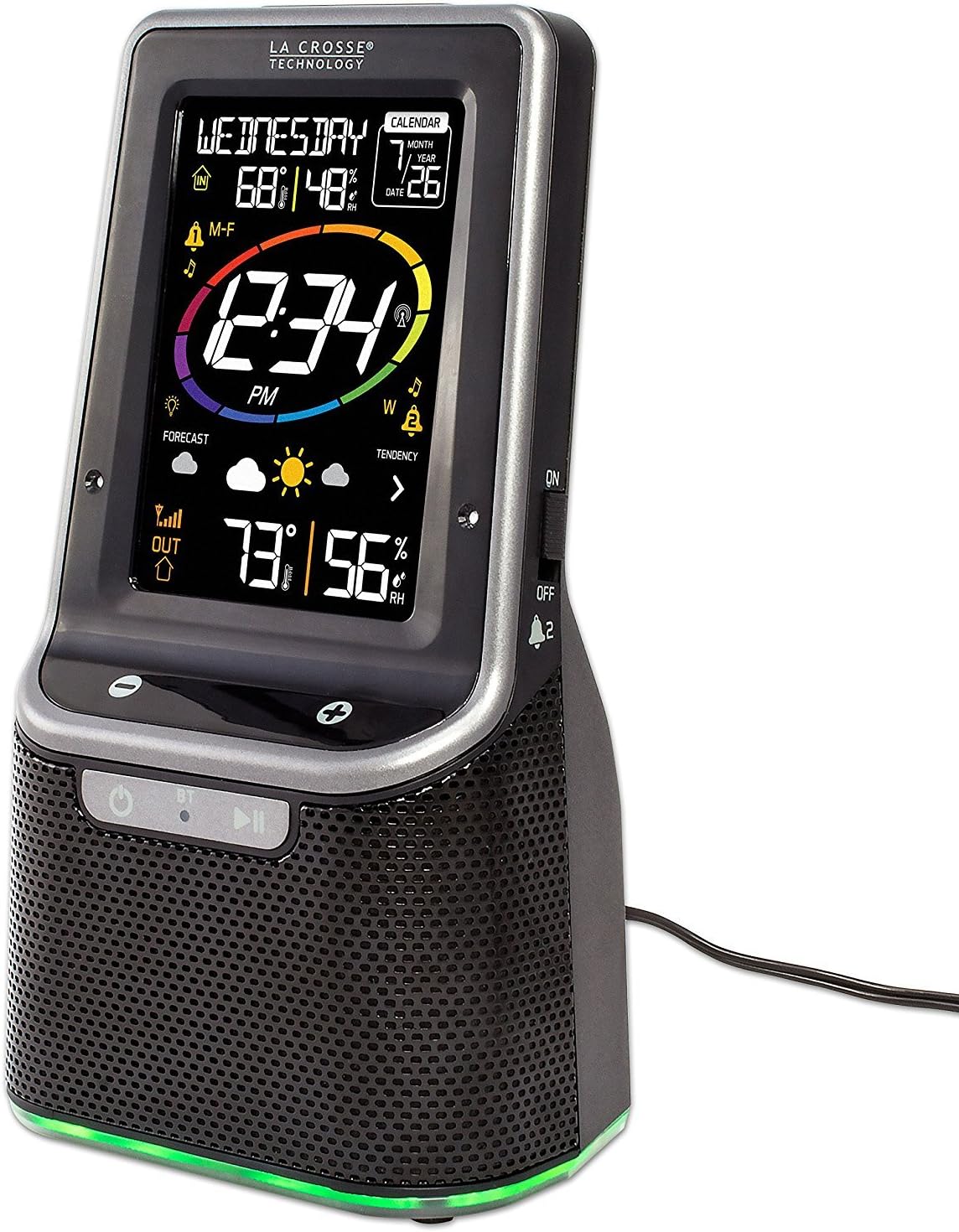 La Crosse Technology S87078 Color Wireless Weather Station with Bluetooth Speaker & USB Port, Black - Image 3