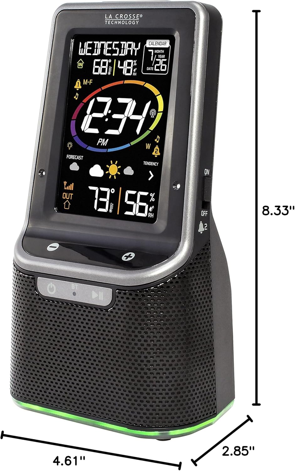La Crosse Technology S87078 Color Wireless Weather Station with Bluetooth Speaker & USB Port, Black - Image 4
