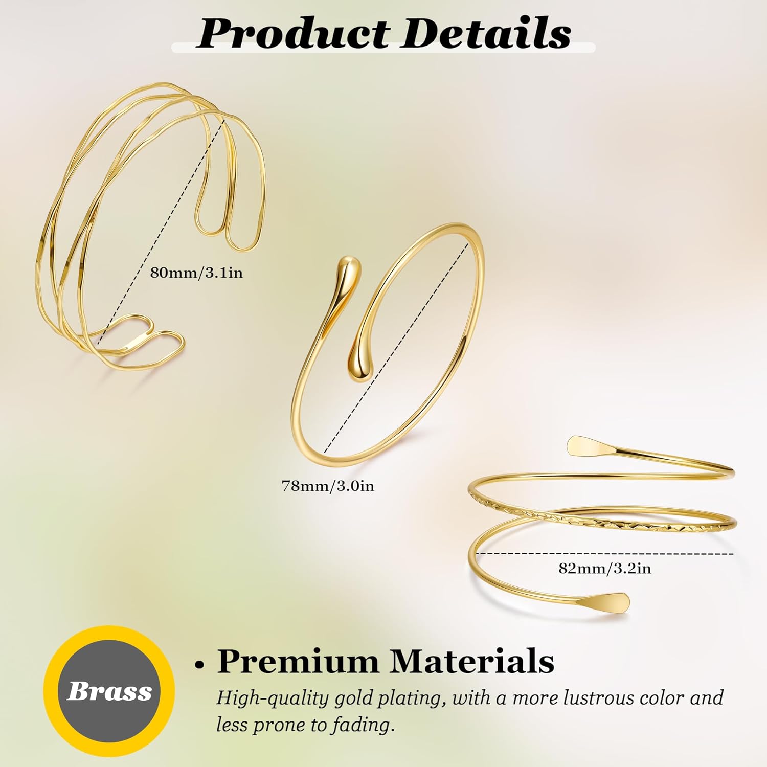 3Pcs Arm Cuff for Women Boho Coil Arm Cuff Bangle Set Adjustable Minimalist Gold Coil Upper Arm Bracelet - Image 3