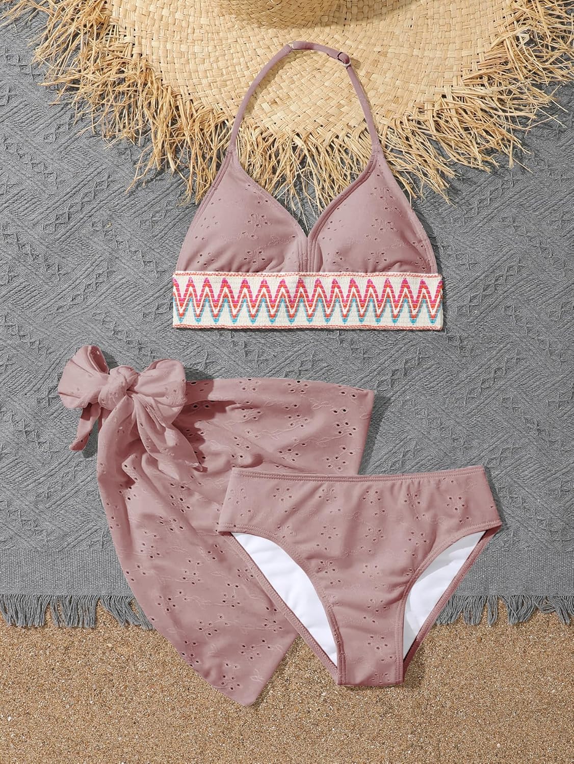 Verdusa Girl's 3 Piece Halter Bikini Sets Bathing Suit with Cover Up Skirt - Image 5