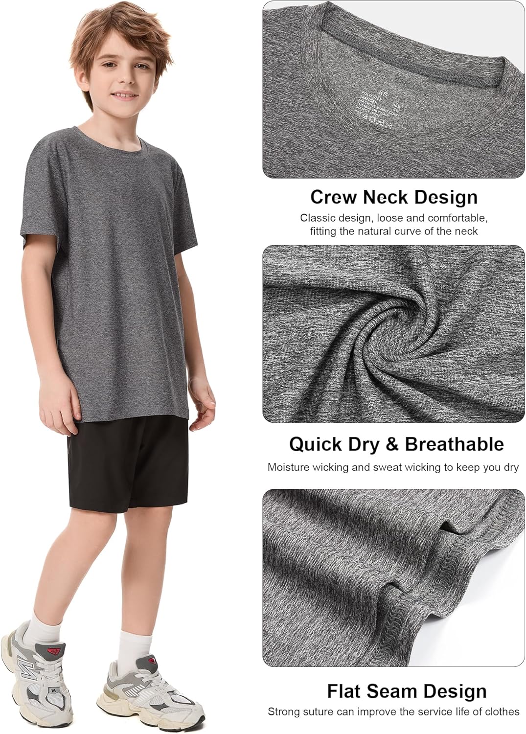 6 Pack Boys Athletic Shirts Youth Kids Quick Dry Moisture Wicking UPF 50+ Short Sleeve Active Performance T-Shirts - Image 3