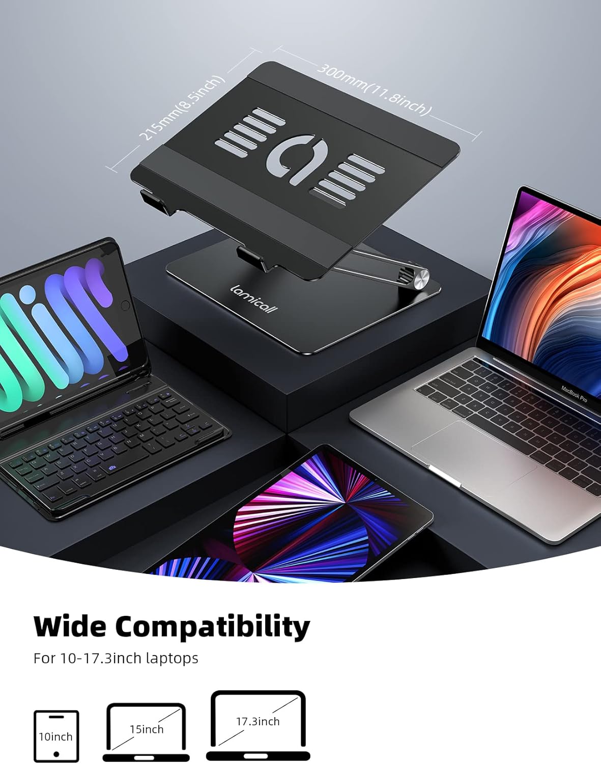 Lamicall Adjustable Laptop Stand, Portable Laptop Riser, Aluminum Laptop Stand for Desk Foldable, Ergonomic Computer Notebook Stand Holder for MacBook Air Pro, Dell XPS, HP (10-17.3'') - Black - Image 4