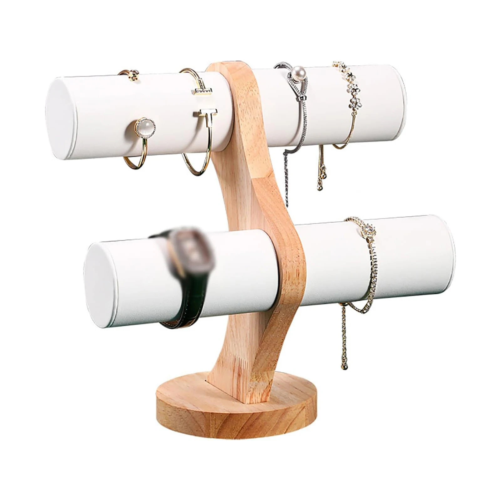 2-Tier Jewelry Bracelet Display Stand – Velvet Bangle & Watch Holder for Home Organization, Retail Store, Tradeshow & Jewelry