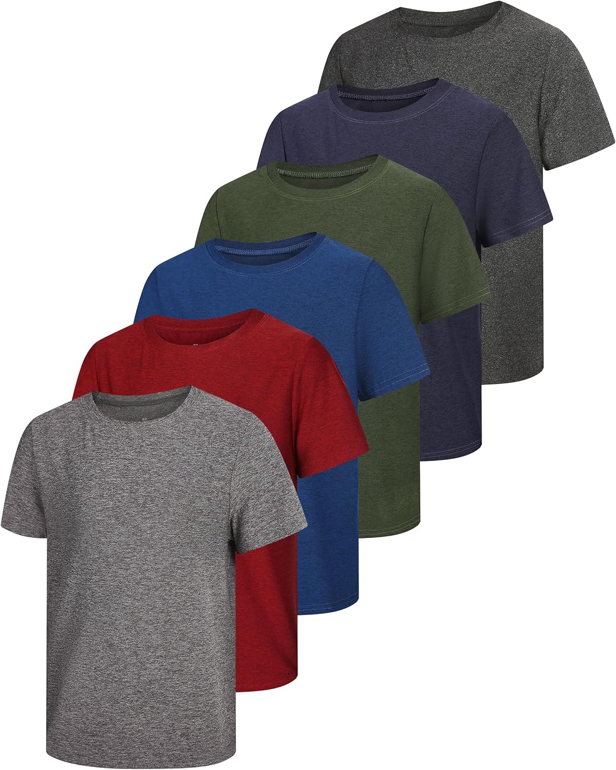 6 Pack Boys Athletic Shirts Youth Kids Quick Dry Moisture Wicking UPF 50+ Short Sleeve Active Performance T-Shirts