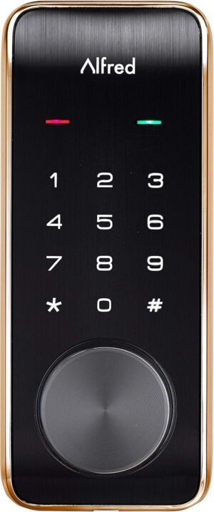 Alfred DB2-B Smart Door Lock Deadbolt Touchscreen Keypad, Pin Code + Key Entry + Bluetooth, Up to 20 Pin Codes (Gold)