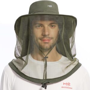 BASSDASH UPF 50+ Mosquito Net Hat with Stowable Neck Flap for Men Women Outdoor Fishing Hiking Camping Gardening FH17