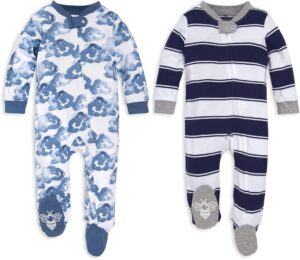 Burt's Bees Baby Boys' Organic Cotton Loose Fit Sleep and Play One-Piece Zip Front Footed Pajamas