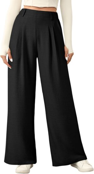 EVALESS Women's Wide Leg Pants High Waisted Business Work Casual Trousers 2025 Summer Comfy Palazzo Pants with Pockets