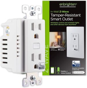 Enbrighten Z-Wave Plus Smart Receptacle, Works with Alexa, Google Assistant, Tamper-Resistant, 1 Z-Wave Outlet & 1 Always On Outlet, Hub Required, White, Smart Outlet, Lamps, Small Appliances, 55256
