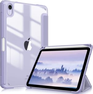 Fintie Hybrid Slim Case for iPad Mini 7 (A17 Pro, 7th Generation) 2024 / iPad Mini 6 (6th Gen) 8.3 Inch, [Built-in Pencil Holder] Shockproof Cover Clear Transparent Back Shell, Lilac Purple