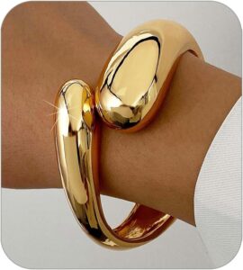 Gold Bangle Bracelets for Women Teens Trendy Chunky Adjustable Twist Cuff Bracelet Jewelry Gifts