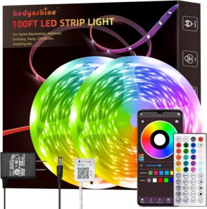 HEDYNSHINE LED Strip Lights 100ft 2rolls, RGB Color Changing Smart Strip Lights by APP, Sync to Music,40 Key Remote Control,LED Lights for Bedroom