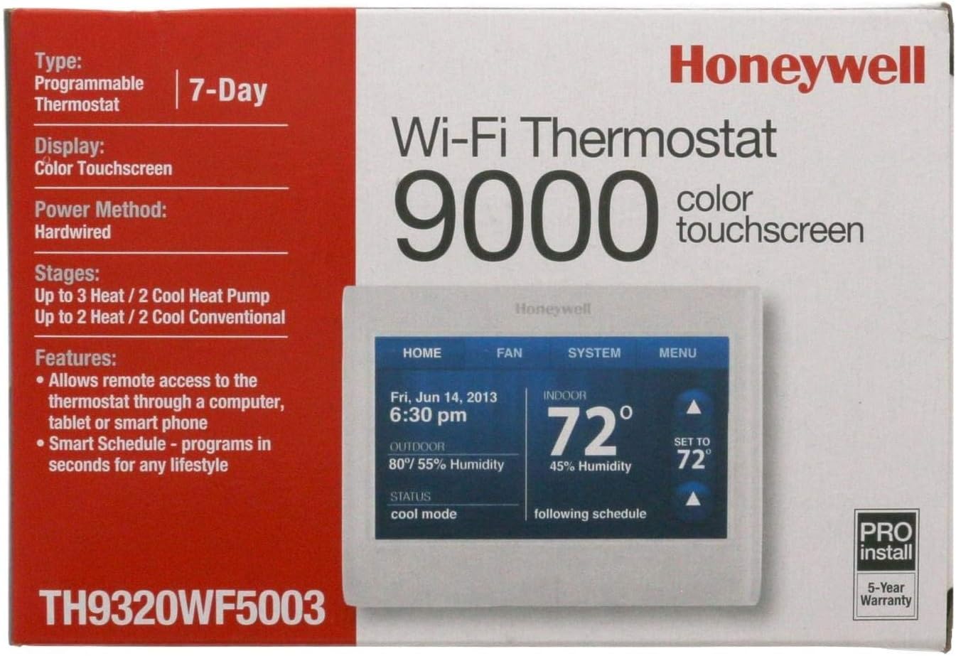 Honeywell TH9320WF5003 WiFi 9000 Color Touchscreen Thermostat, Works with Alexa, Needs 'C' Wire (Renewed) - Image 2