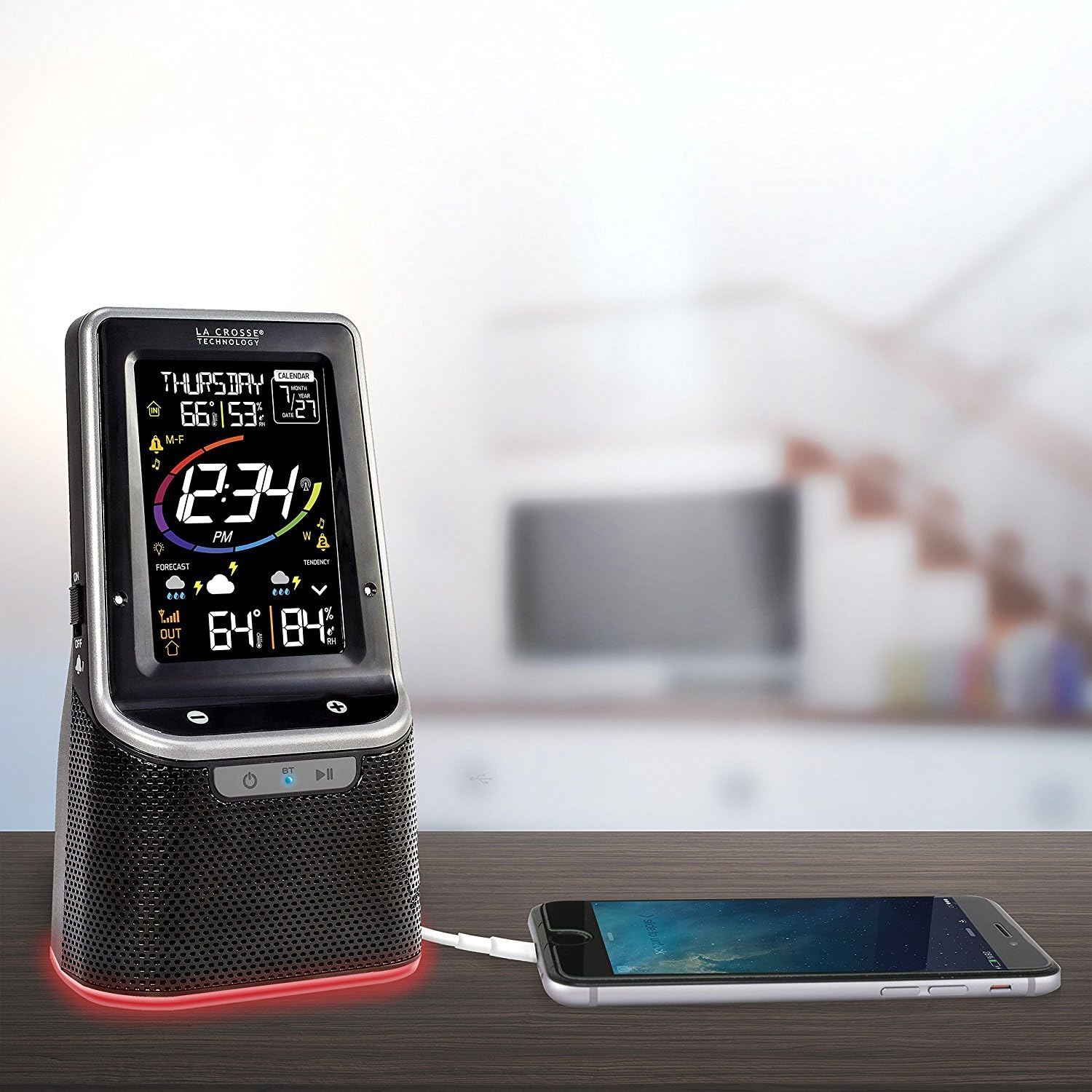 La Crosse Technology S87078 Color Wireless Weather Station with Bluetooth Speaker & USB Port, Black - Image 2