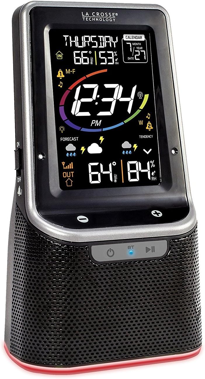 La Crosse Technology S87078 Color Wireless Weather Station with Bluetooth Speaker & USB Port, Black