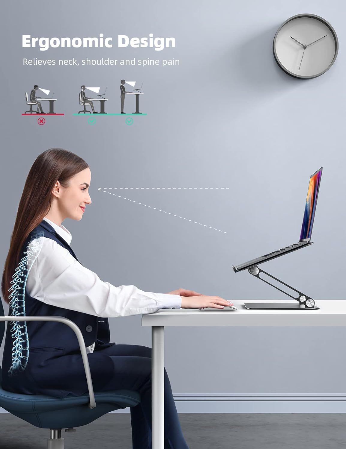 Lamicall Adjustable Laptop Stand, Portable Laptop Riser, Aluminum Laptop Stand for Desk Foldable, Ergonomic Computer Notebook Stand Holder for MacBook Air Pro, Dell XPS, HP (10-17.3'') - Black - Image 2