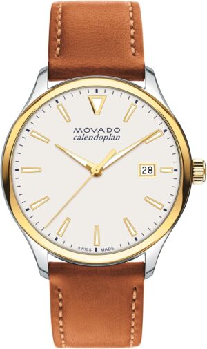 Movado Heritage Series Calendoplan Men's Watch - Swiss Quartz Movement, Leather Strap - 3 ATM Water Resistance - Classic, Luxury Fashion Timepiece for Him - 40mm