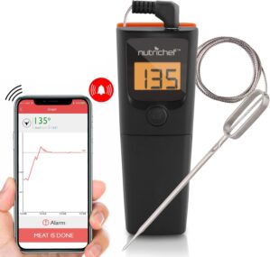 NutriChef Bluetooth Grill BBQ Meat Thermometer Digital Wireless Grill Thermometer, Timer, Alarm, 150 ft Barbecue Cooking Kitchen Food Meat Thermometer for Smoker, Oven